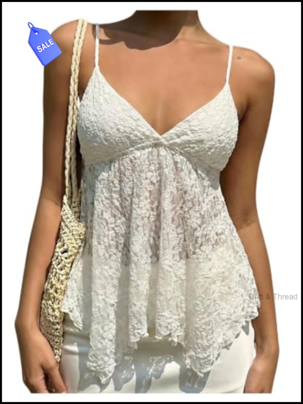 Lace Babydoll Tank Top Sleeveless Asymmetric Y2K Peplum Cami